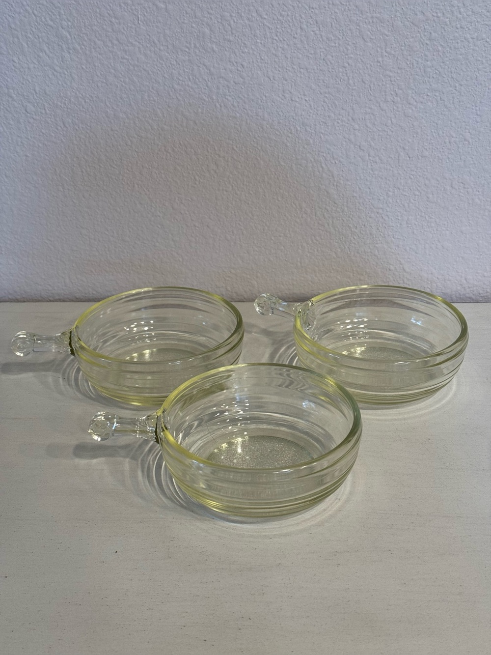 Vintage Glasbake McKee ribbed glass individual casserole dish with handle